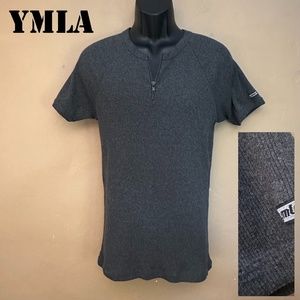 YMLA Ribbed Henley Large tight fitting Gently worn 50% cotton / 50% polyester